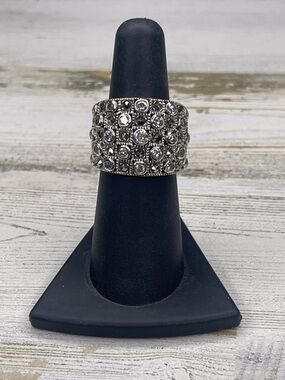 Sterling Silver Marcasite Crystal Wide Band Statement Ring